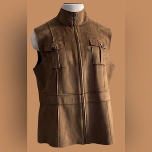Lauren Fall Safari Vest Women’s Large Camel Color W/Zipper Closure Faux Suede